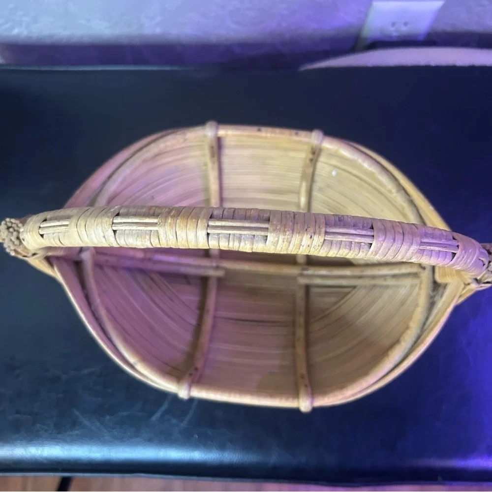Woven Rattan Basket with Handle Vintage